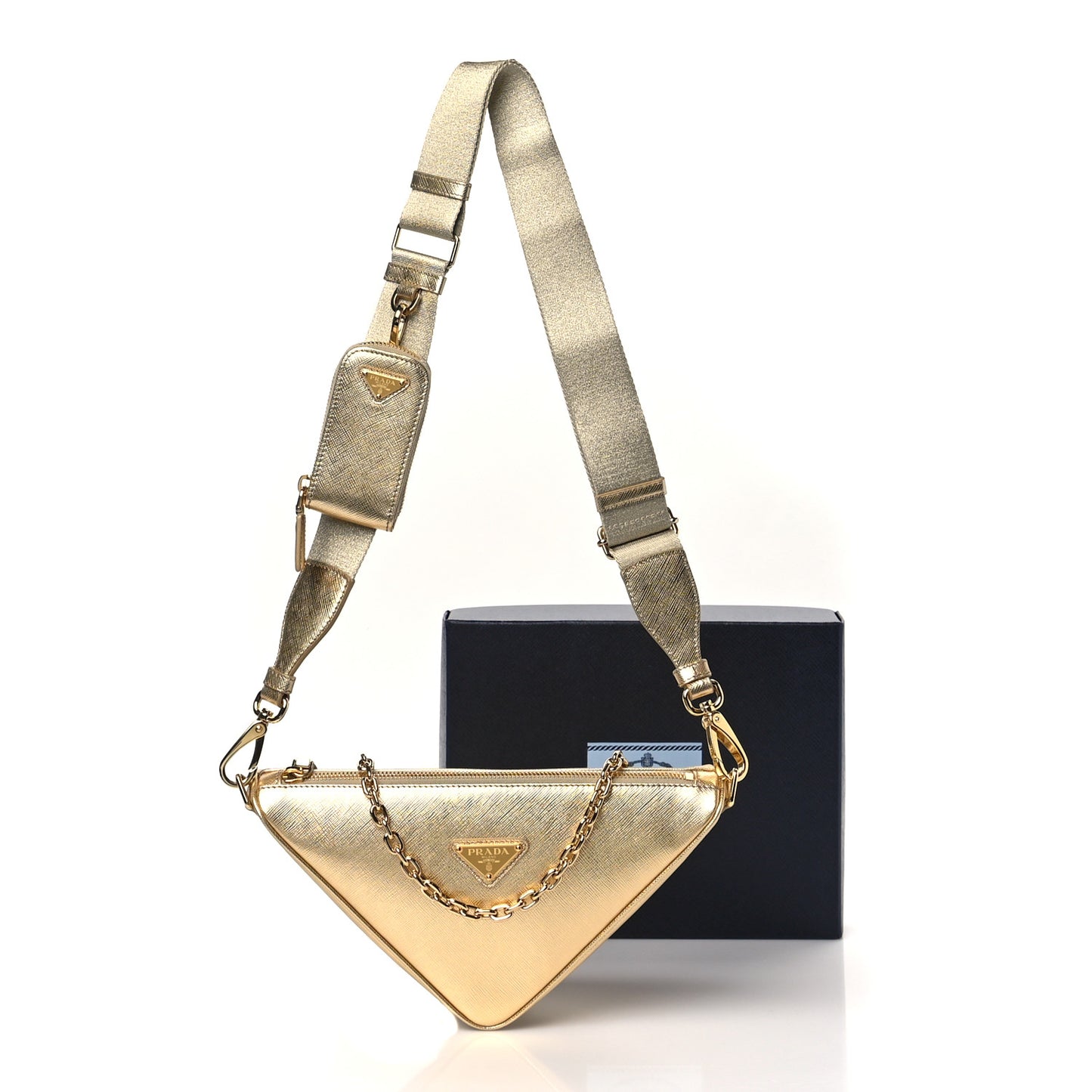 Saffiano Lux Triangle Shoulder Bag Platino