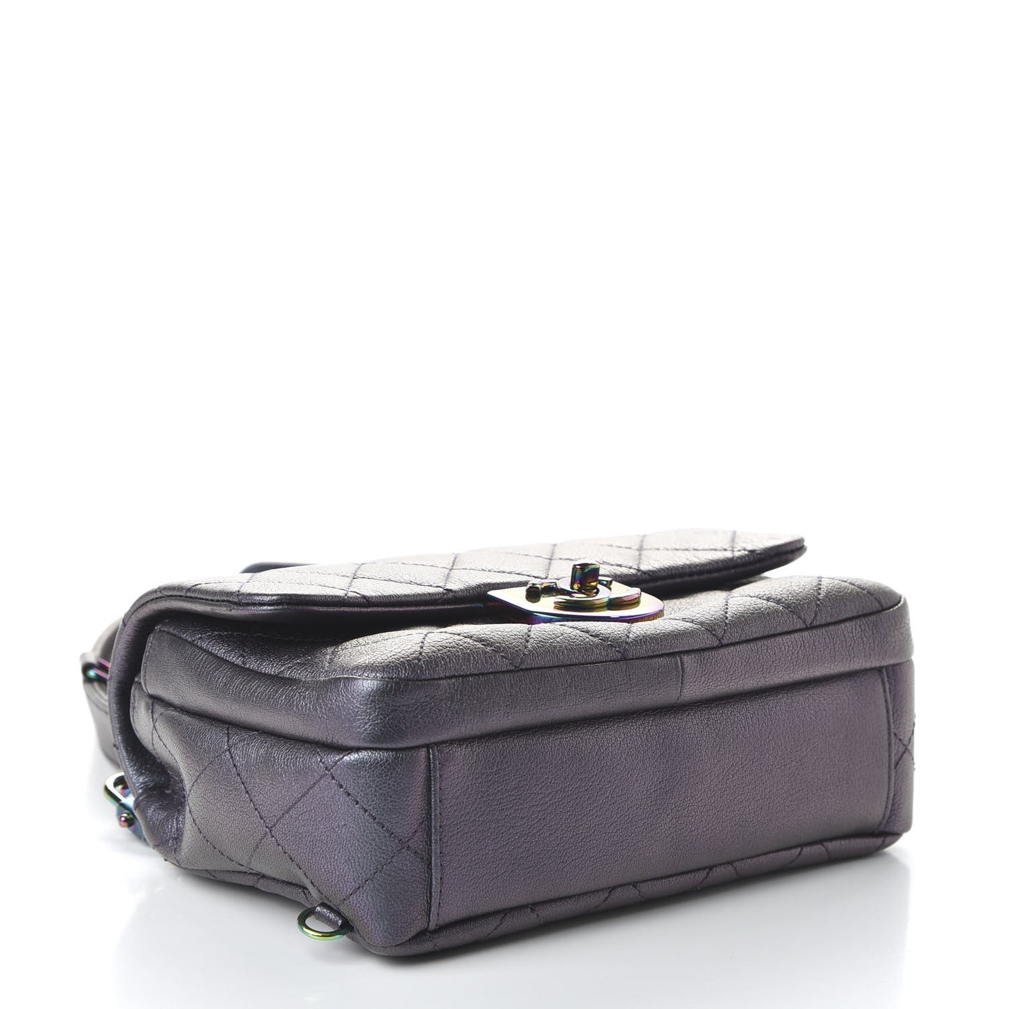 Iridescent Goatskin Quilted Small Double Carry Waist Chain Flap Purple