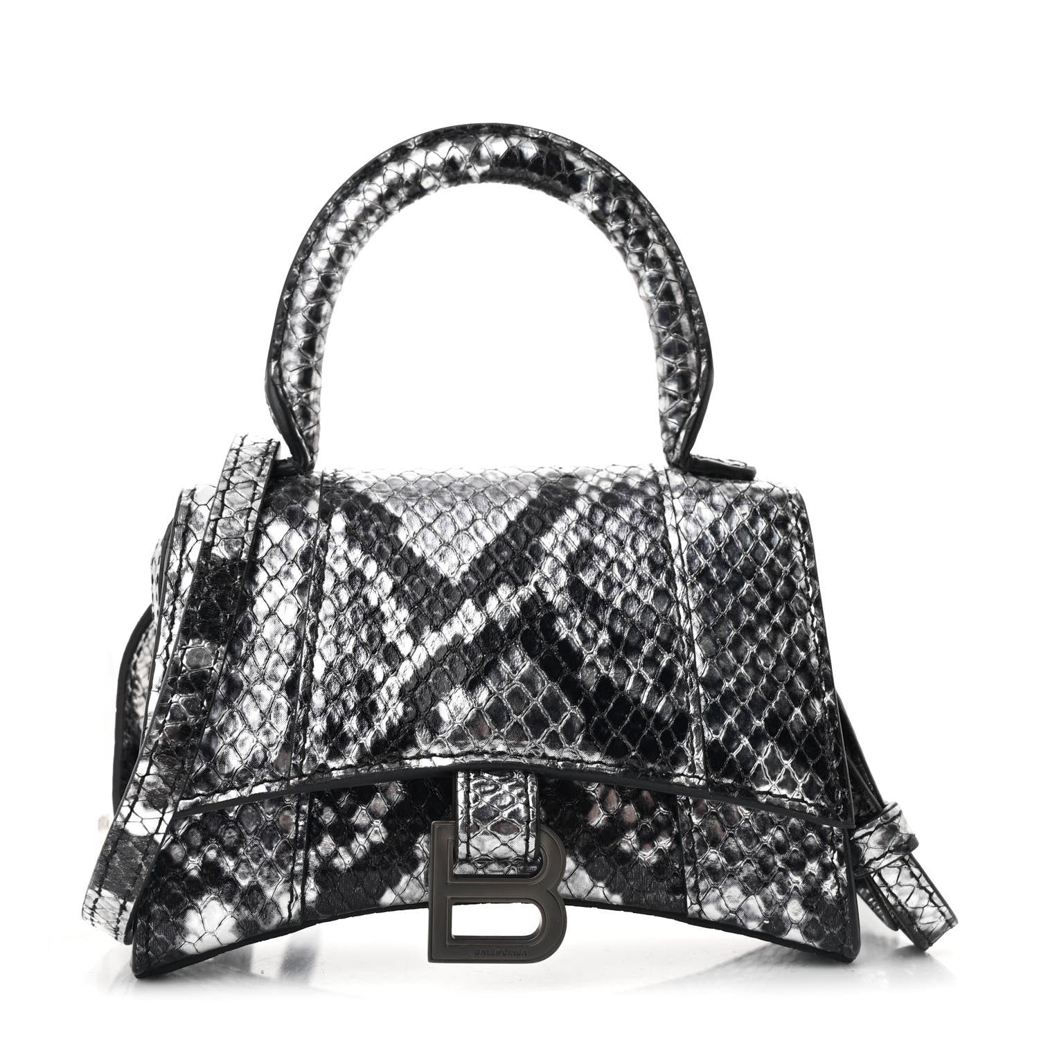 Balenciaga Shiny Calfskin Snakeskin Effect Hourglass Top Handle
