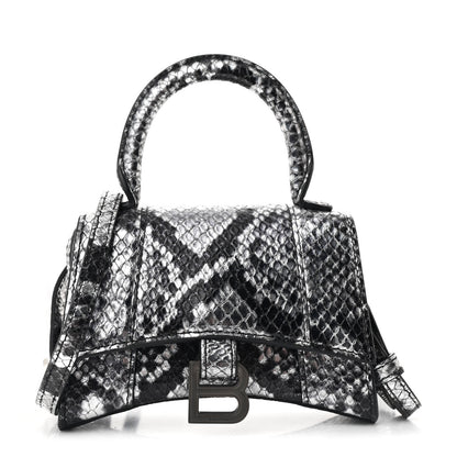 Balenciaga Shiny Calfskin Snakeskin Effect Hourglass Top Handle Bag Mini Silver Black 1 of 10