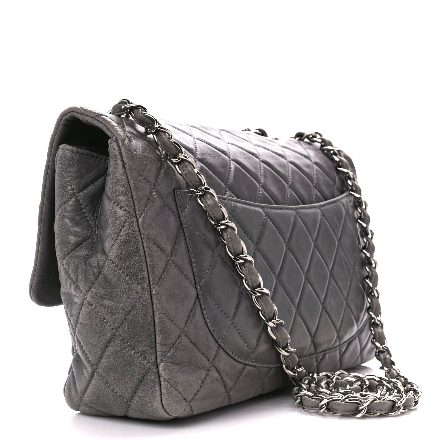 Chanel Lambskin Quilted Jumbo Single Flap Grey 3 of 12