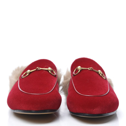 Gucci Velvet Fur Womens Princetown Slippers 39 Hibiscus Red 2 of 8