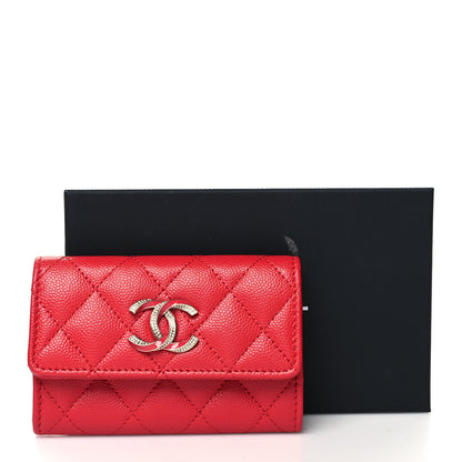 Chanel Caviar Quilted Crystal Enamel CC Flap Card Holder Red 11 of 11