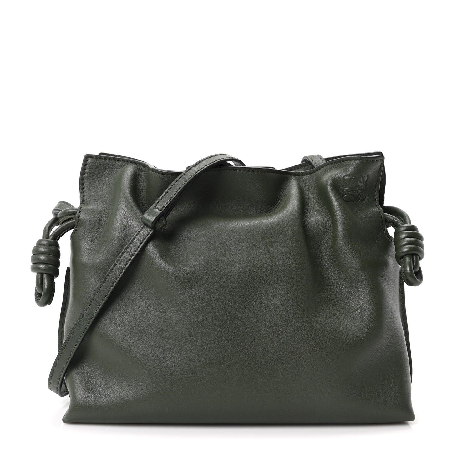 Calfskin Mini Flamenco Knot Clutch Dark Khaki