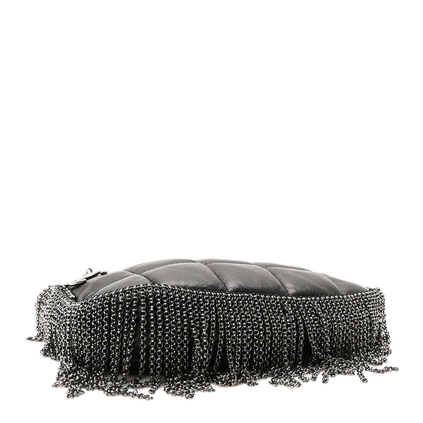 Lambskin Square Quilted Chain Fringe Pochette Black