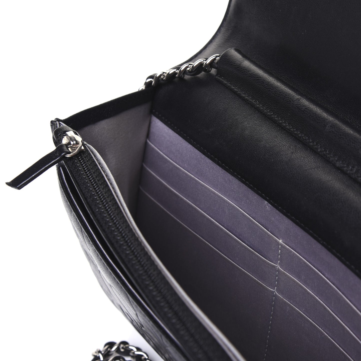 Lambskin Camellia Embossed Wallet on Chain WOC Black