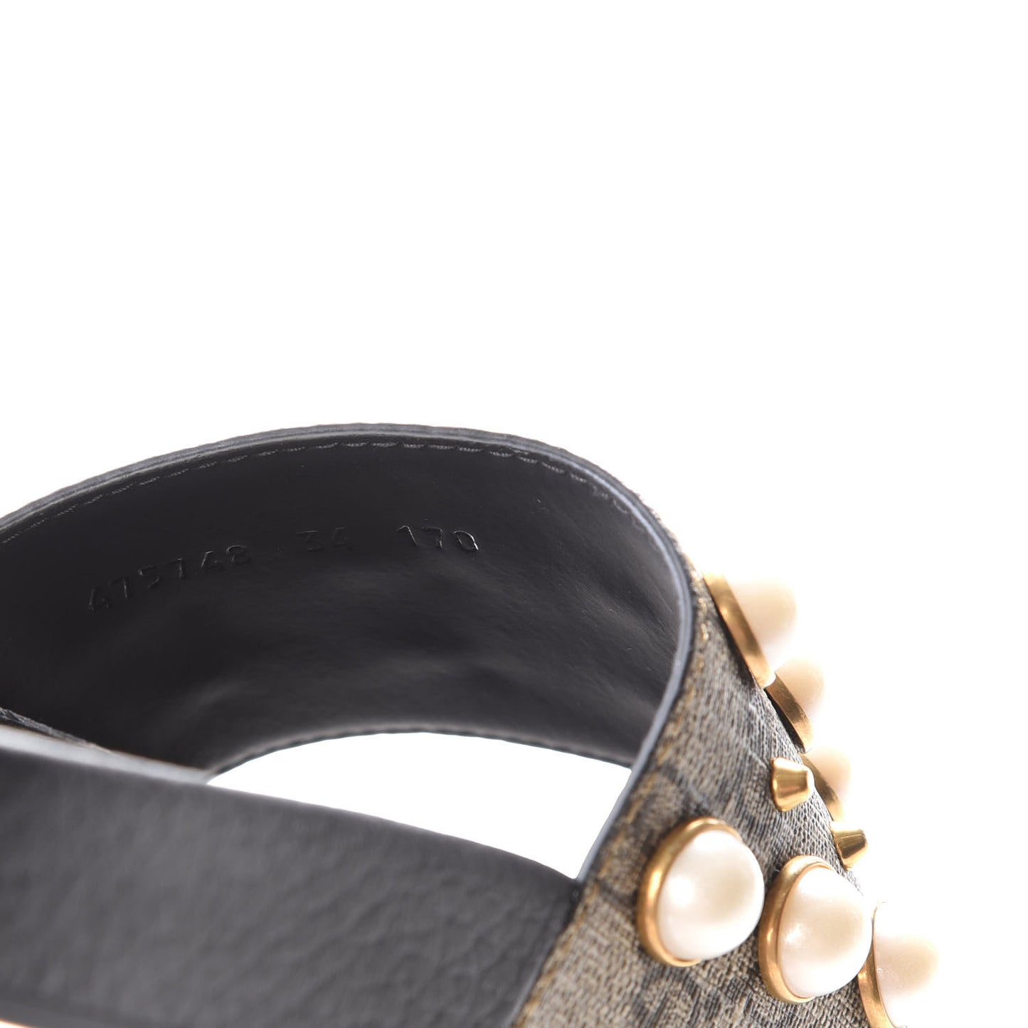 GG Supreme Monogram Pearls Slide Sandals 34 Beige