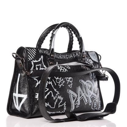 Balenciaga Agneau Classic Hardware Graffiti All Over S City Black 3 of 8