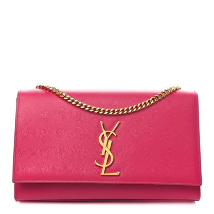 Saint Laurent Grain De Poudre Medium Monogram Kate Satchel Lipstick Fuchsia 1 of 9