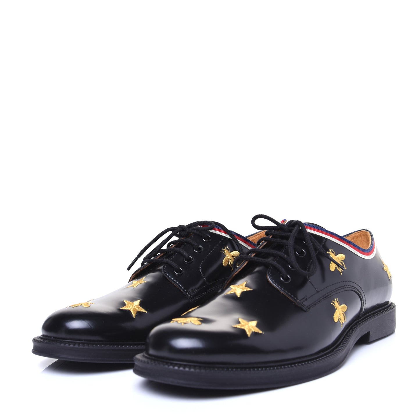 Patent Bee Star Embroidered Womens Derby Loafers 35 Black