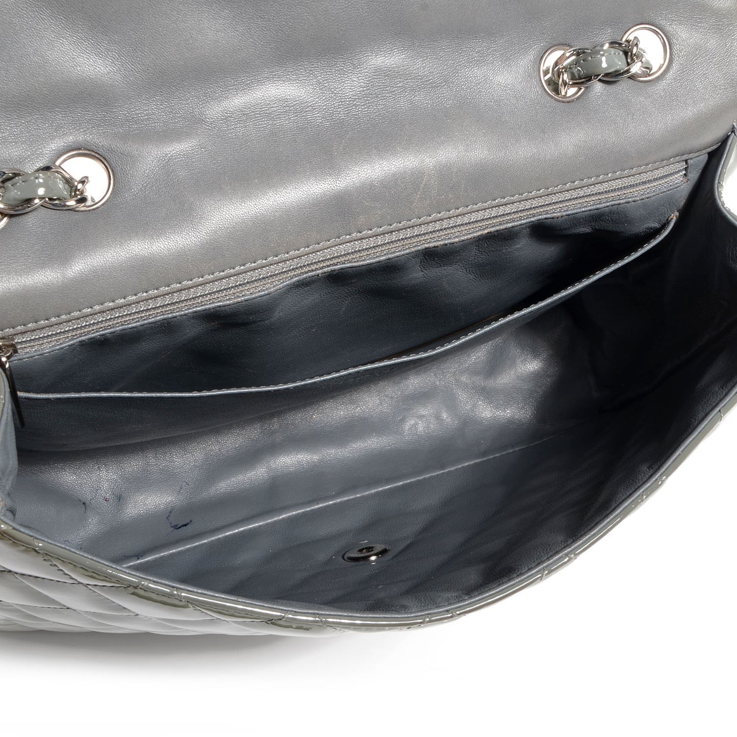 Patent Quilted Jumbo Single Flap Grey