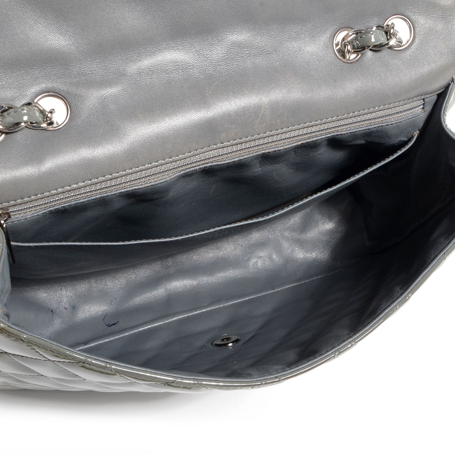 Chanel Patent Quilted Jumbo Single Flap Grey 5 of 9