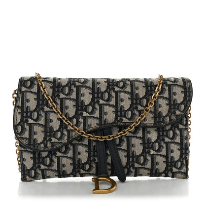 Christian Dior Oblique Small Saddle Chain Pouch Blue 1 of 13