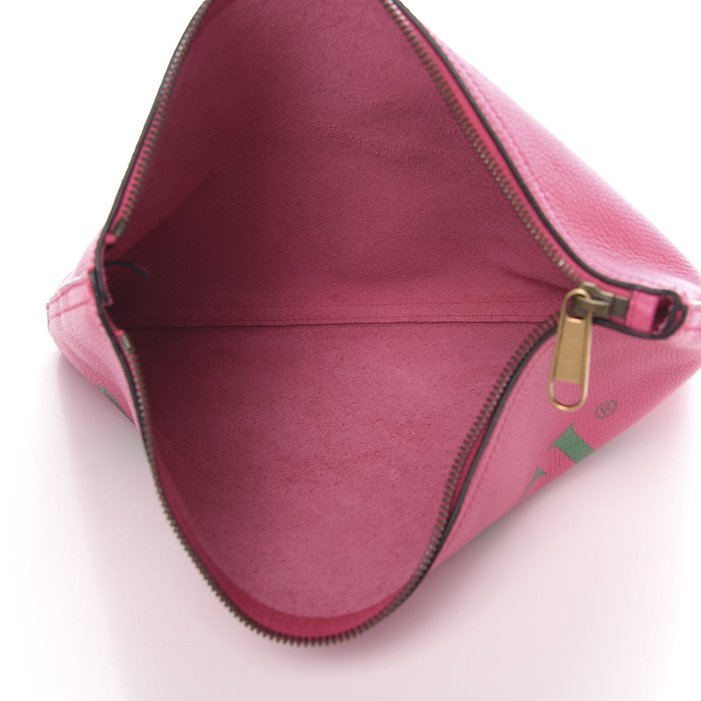 Pebbled Calfskin Medium Logo Portfolio Clutch Box Pink Green