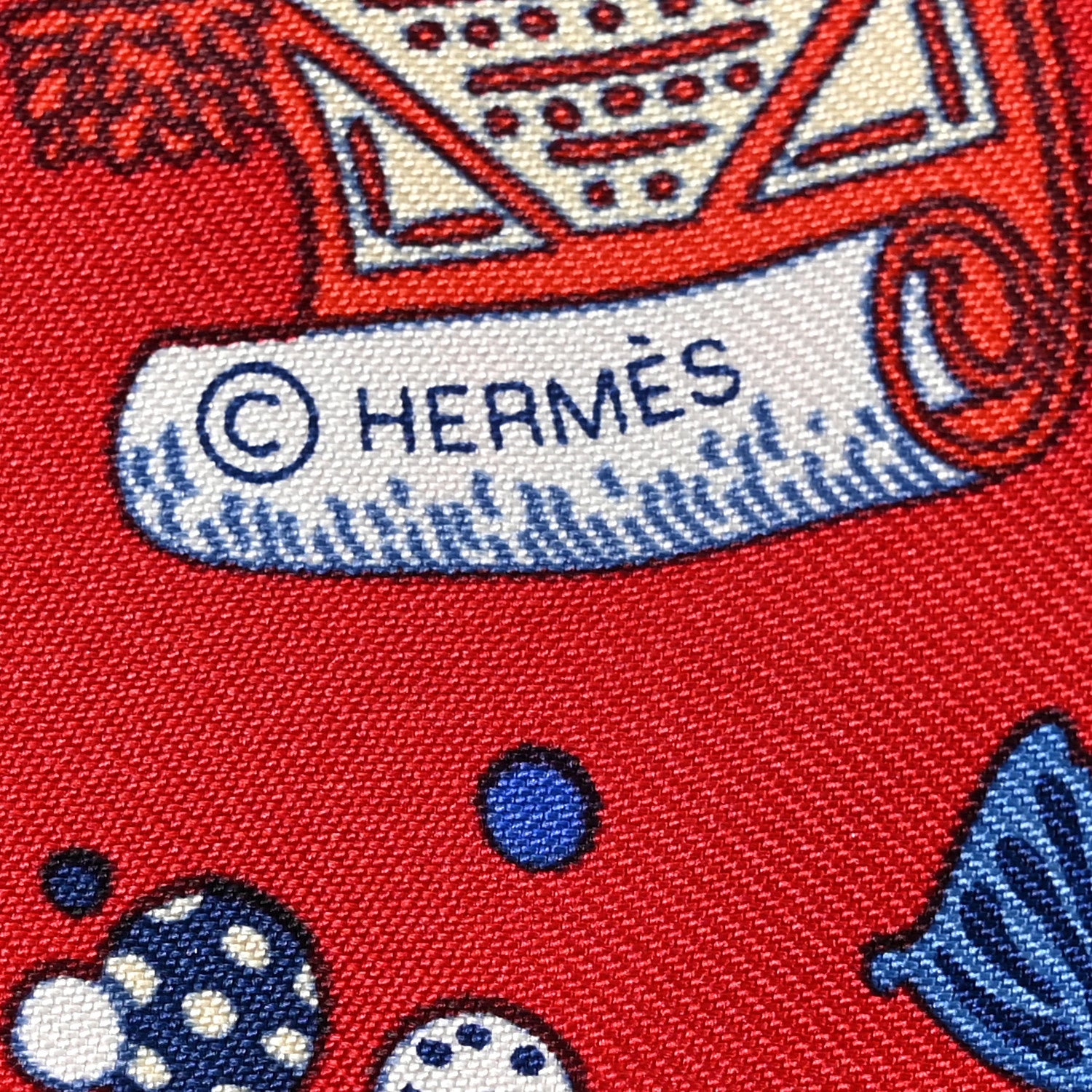 Hermes Silk La Folle Parade Twilly Rouge Bleu White 3 of 4