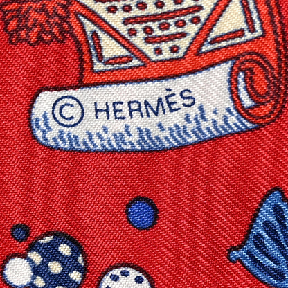 Hermes Silk La Folle Parade Twilly Rouge Bleu White 3 of 4
