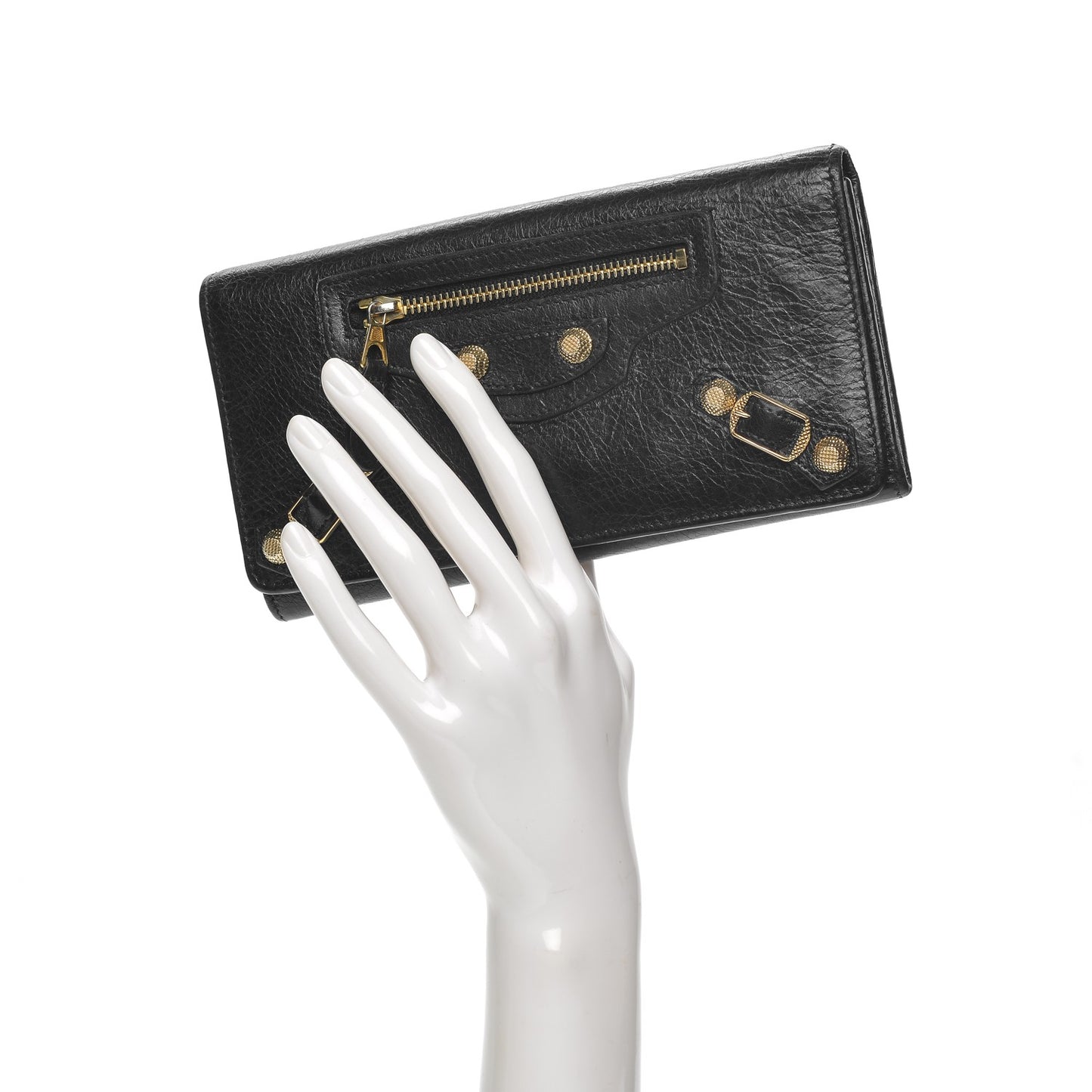 Agneau Giant 12 Gold Hardware Money Wallet Black