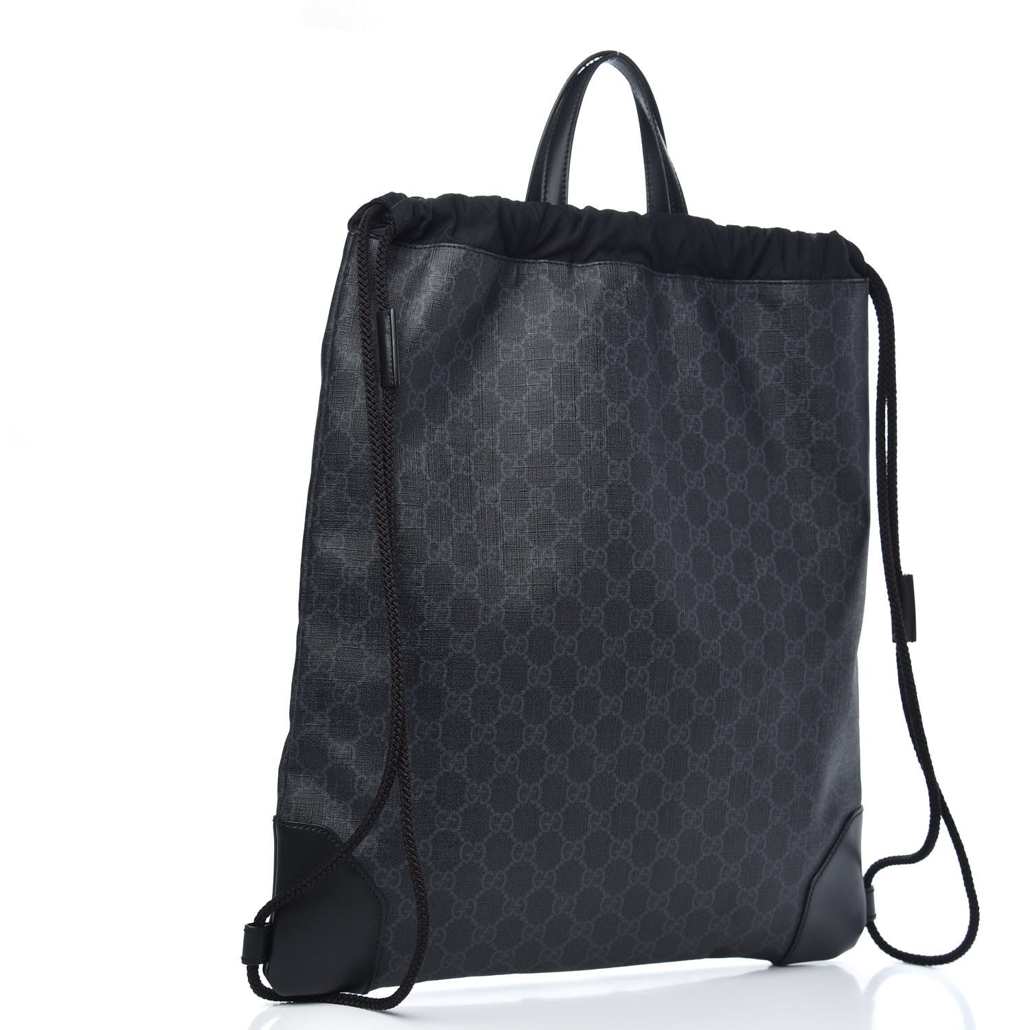 Gucci Soft GG Supreme Monogram Appia Calfskin Web Drawstring Backpack Black 4 of 9