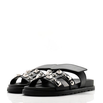 Hermes Calfskin Medor Studded Womens Chypre Sandals 35 Black 3 of 9
