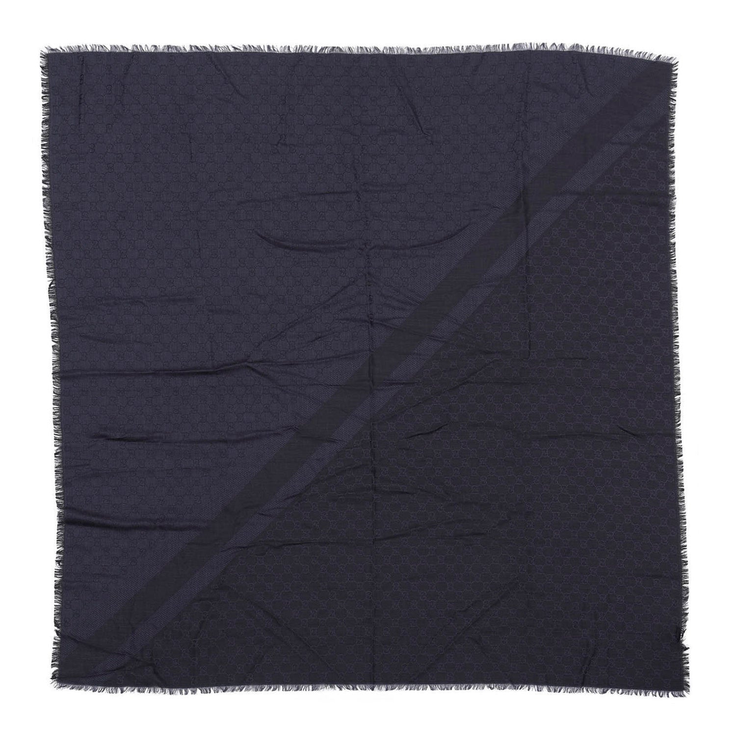 Gucci Wool Silk Monogram GGWeb Fringe Shawl Navy Black 1 of 3