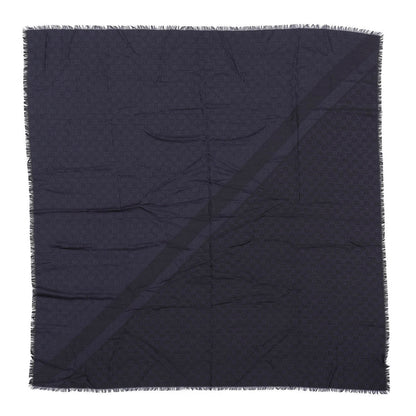 Gucci Wool Silk Monogram GGWeb Fringe Shawl Navy Black 1 of 3