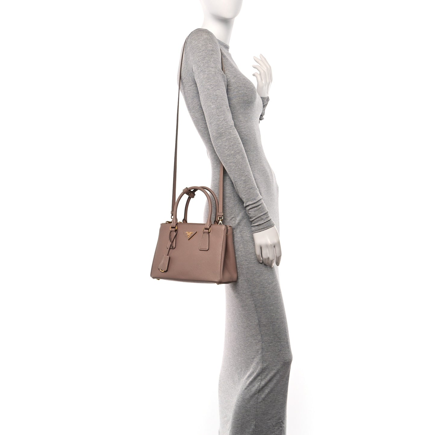 Saffiano Mini Galleria Double Zip Tote Cipria