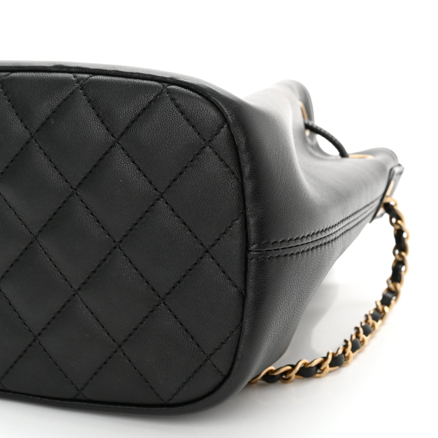 Lambskin Quilted Lucky Charms CC Drawstring Bag Black