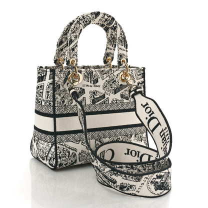 Christian Dior Canvas Embroidered Plan de Paris Medium Lady D-Lite White Black 3 of 8