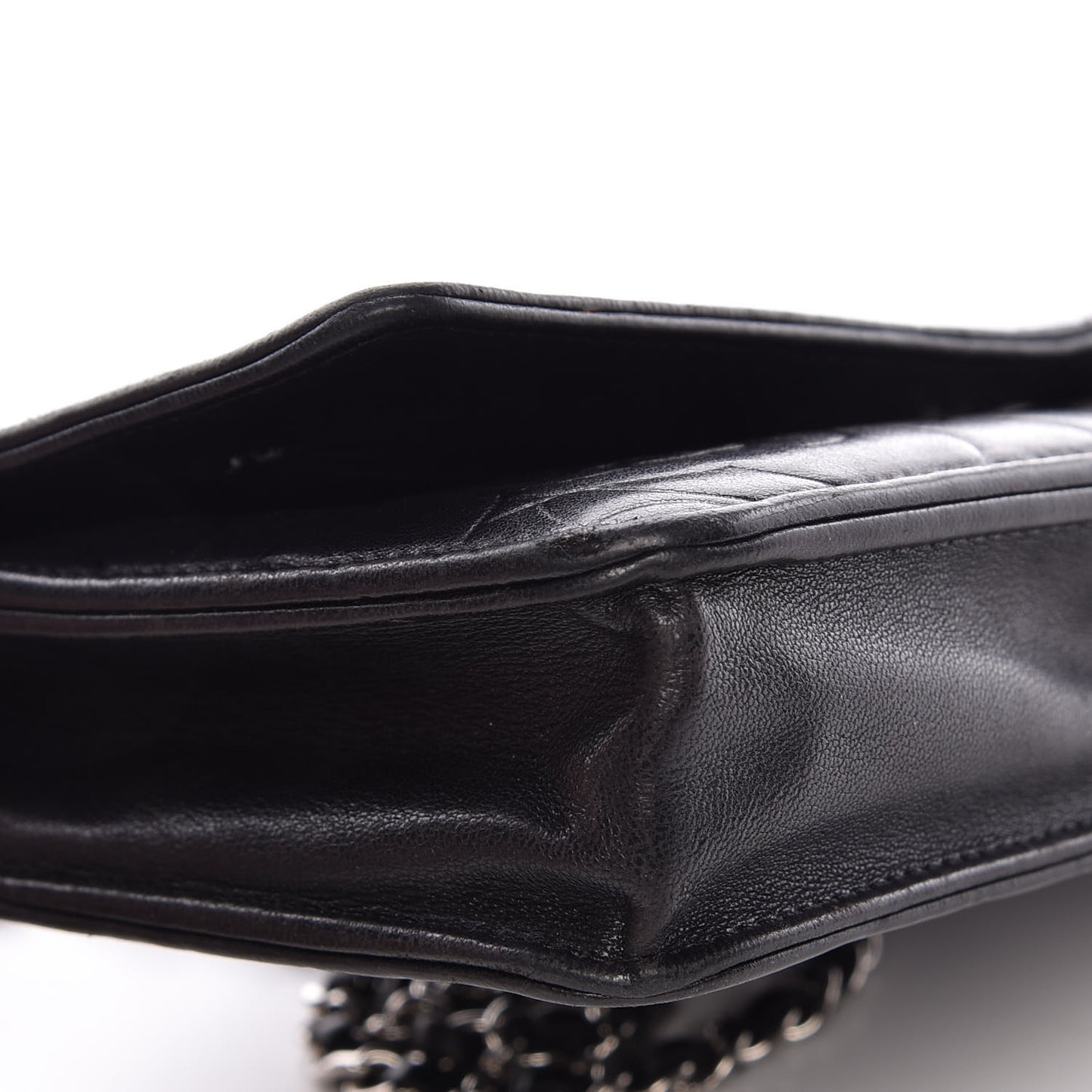 Lambskin Camellia Embossed Wallet on Chain WOC Black