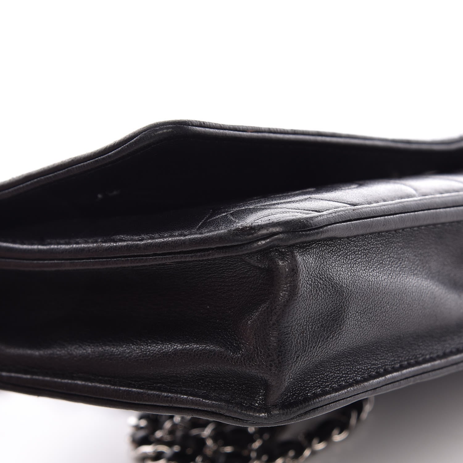 Chanel Lambskin Camellia Embossed Wallet on Chain WOC Black 10 of 11