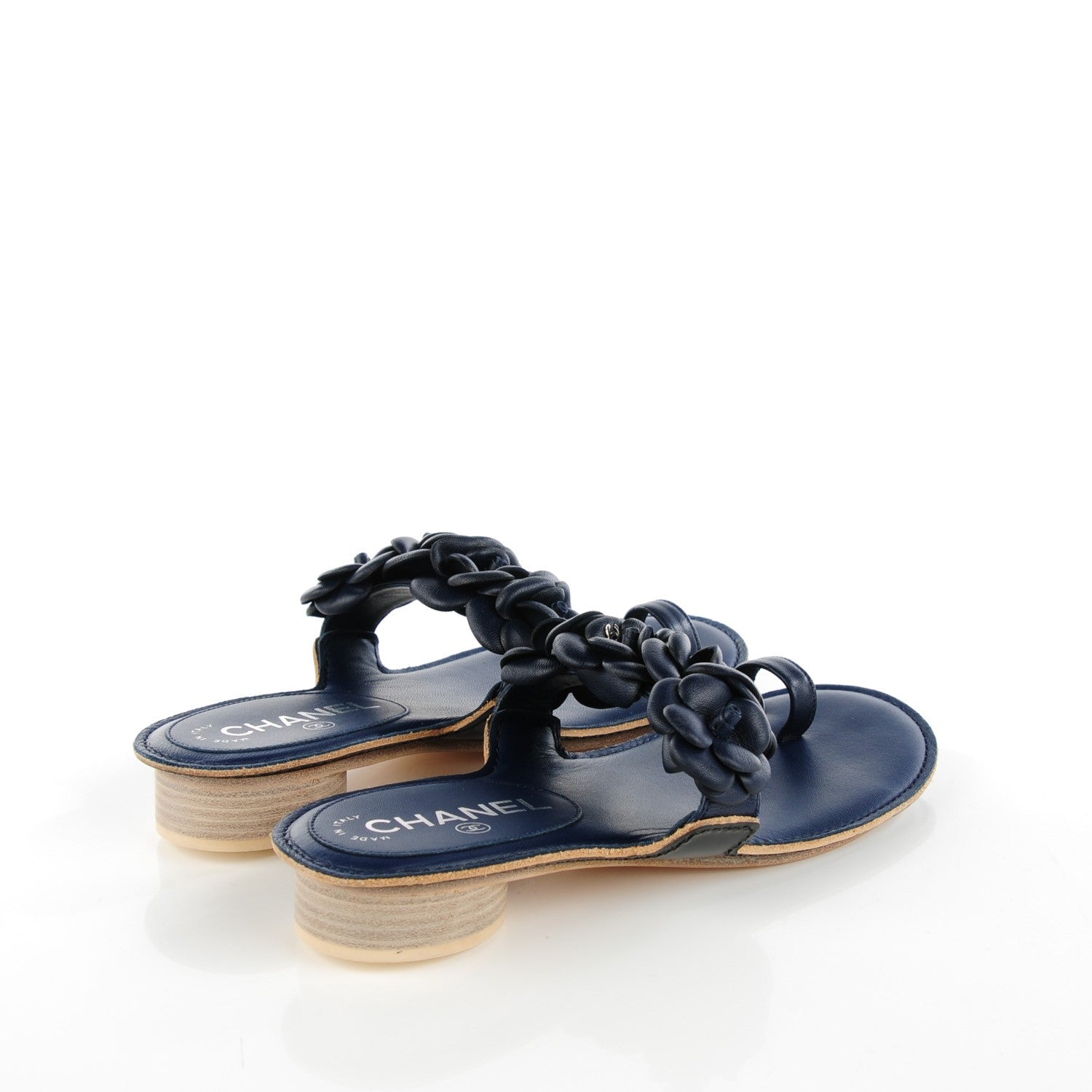 Chanel Lambskin Camellia Sandals 35 Dark Navy 4 of 8