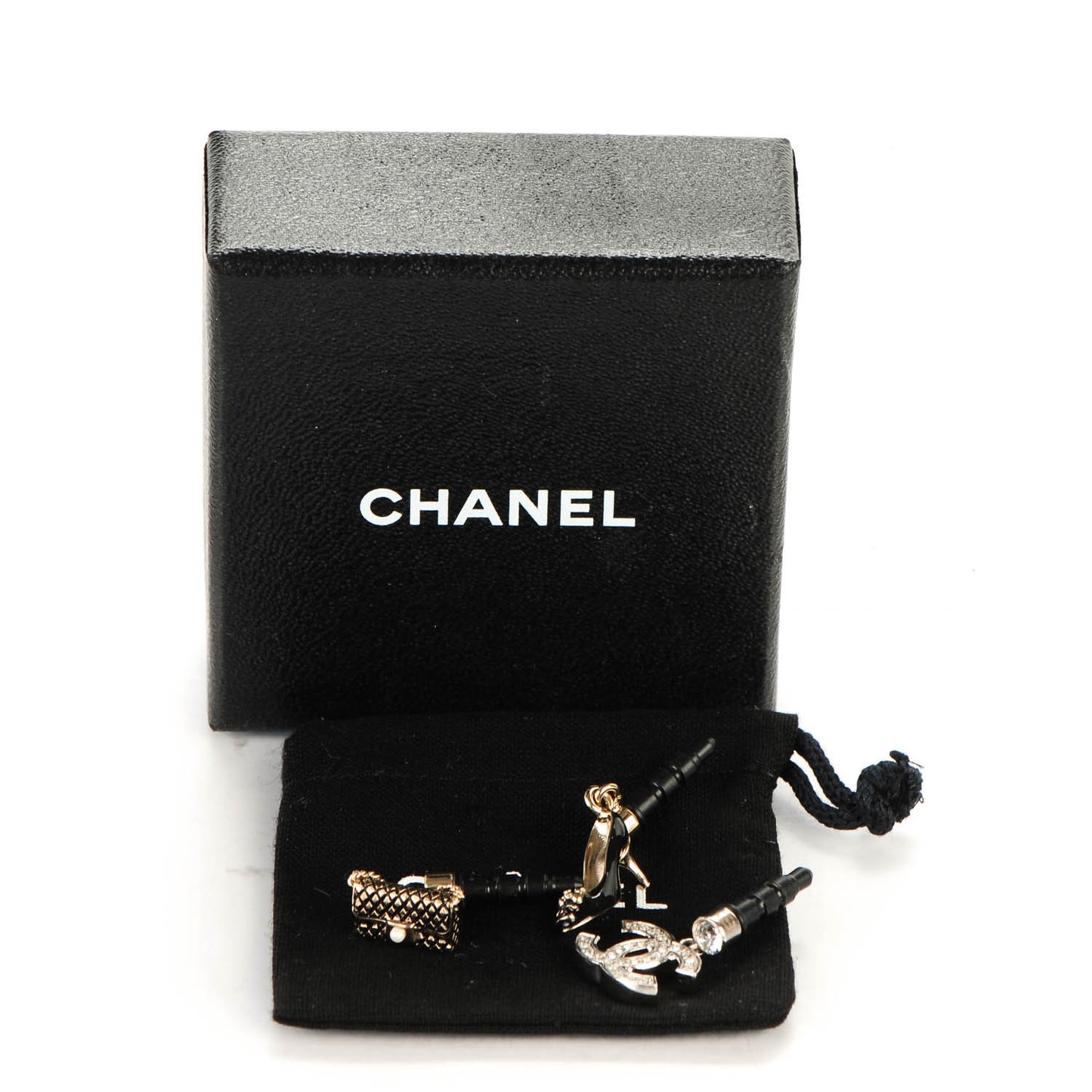Enamel Crystal CC Phone Charms Black Gold Silver