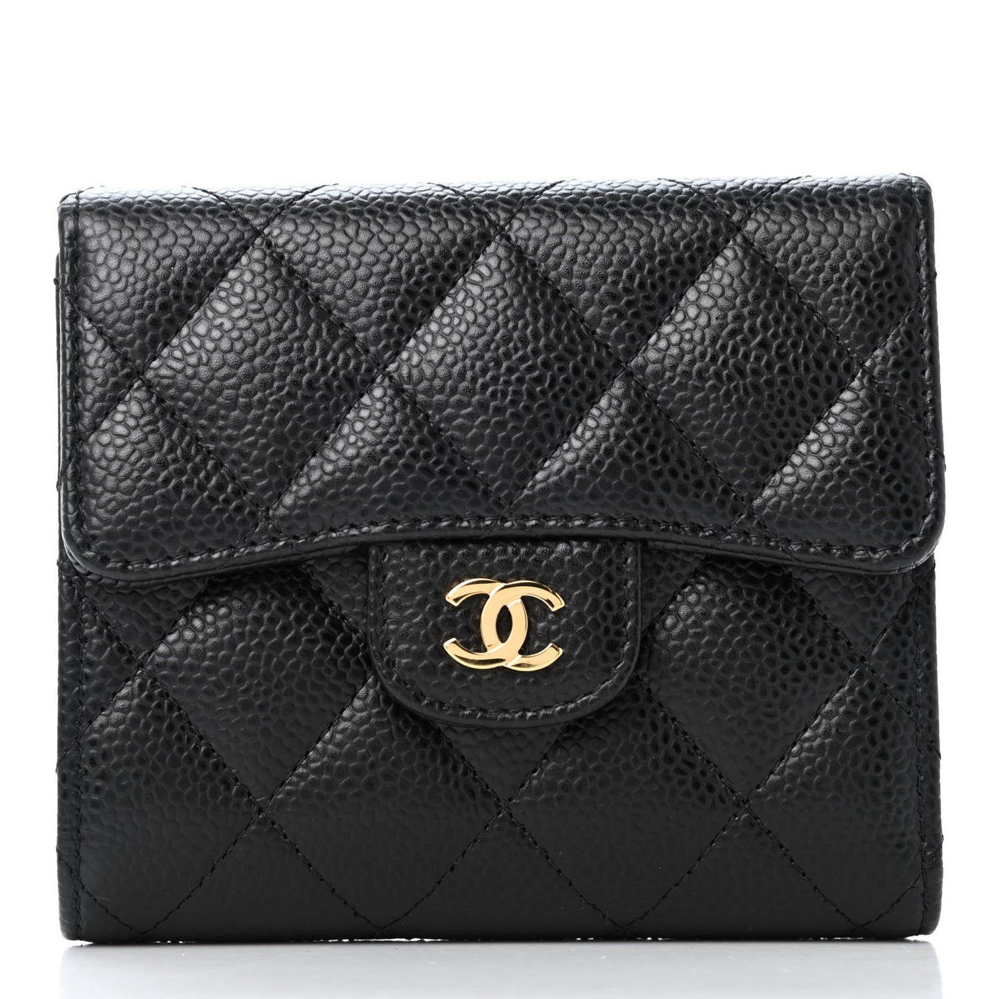 Caviar Quilted Compact Flap Wallet Black