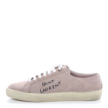 Saint Laurent Distressed Suede Womens Court Classic Sneakers 37 Rose Antique 1 of 12