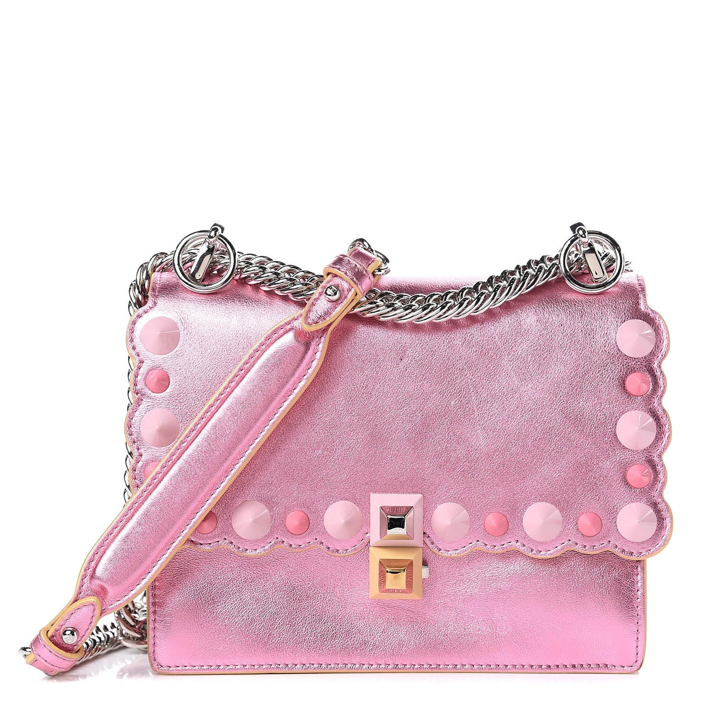 Vitello Catalan Mirror Scalloped Multi Studded Small Kan I Shoulder Bag Fuxia Chiaro