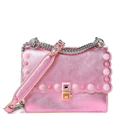 Fendi Vitello Catalan Mirror Scalloped Multi Studded Small Kan I Shoulder Bag Fuxia Chiaro 1 of 13