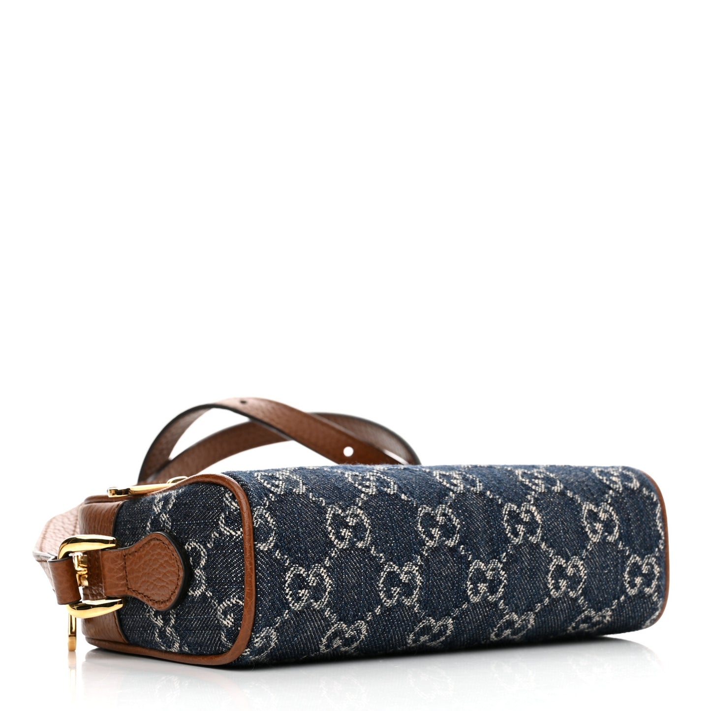 New Denim GG Monogram Dollar Calfskin Mini Ophidia Shoulder Bag Blue Tea Cuir Epilog