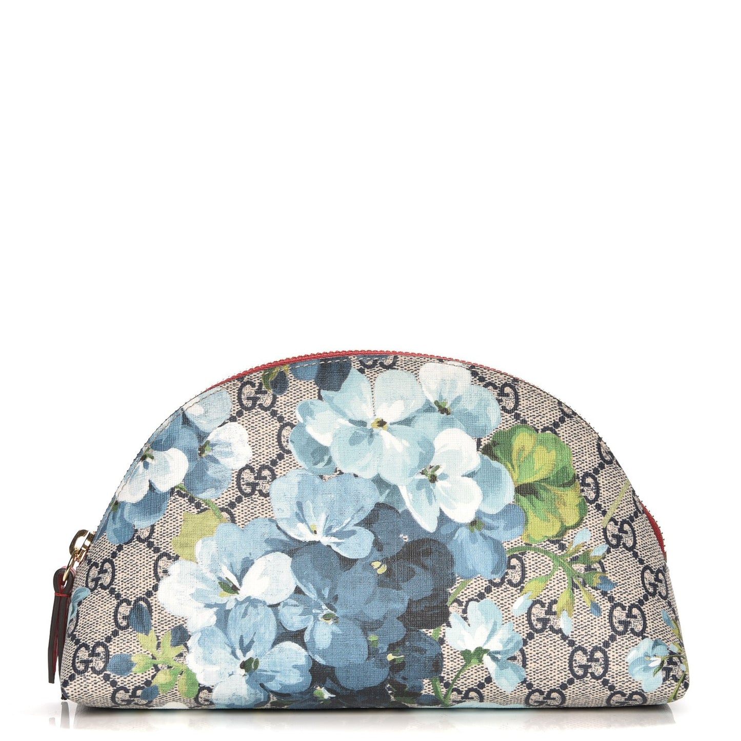 GG Supreme Monogram Blooms Large Pouch Cosmetic Case Beige Blue Navy Hibiscus Red