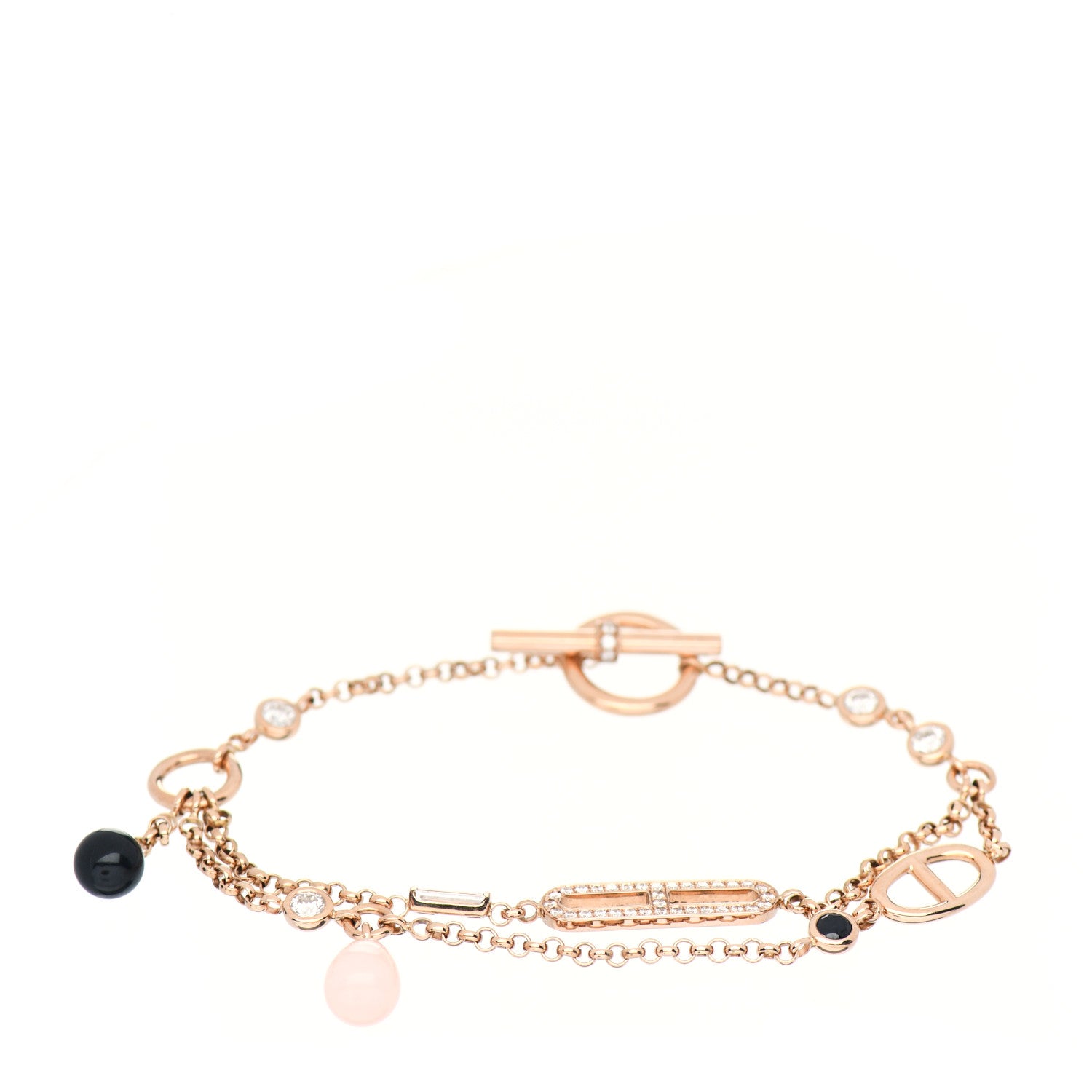 Hermes 18K Rose Gold Diamond Pink Opal Onyx Black Spinel Chaos Bracelet SH 1 of 5