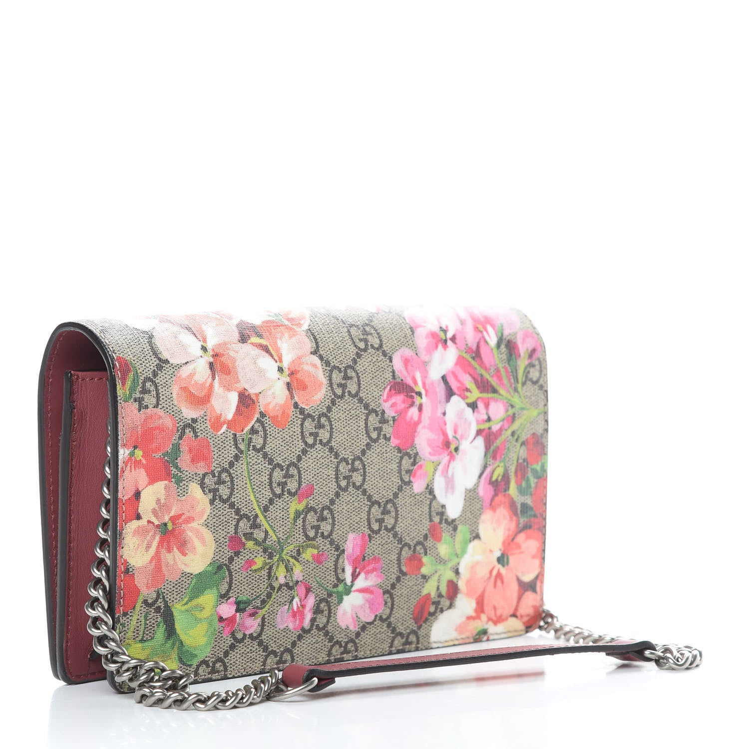 Gucci GG Supreme Monogram Blooms Chain Wallet Beige Multicolor Dry Rose 3 of 11