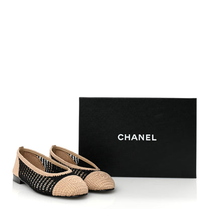 Chanel Raffia Cap Toe Ballerina Flats 39.5 Black Beige 10 of 10