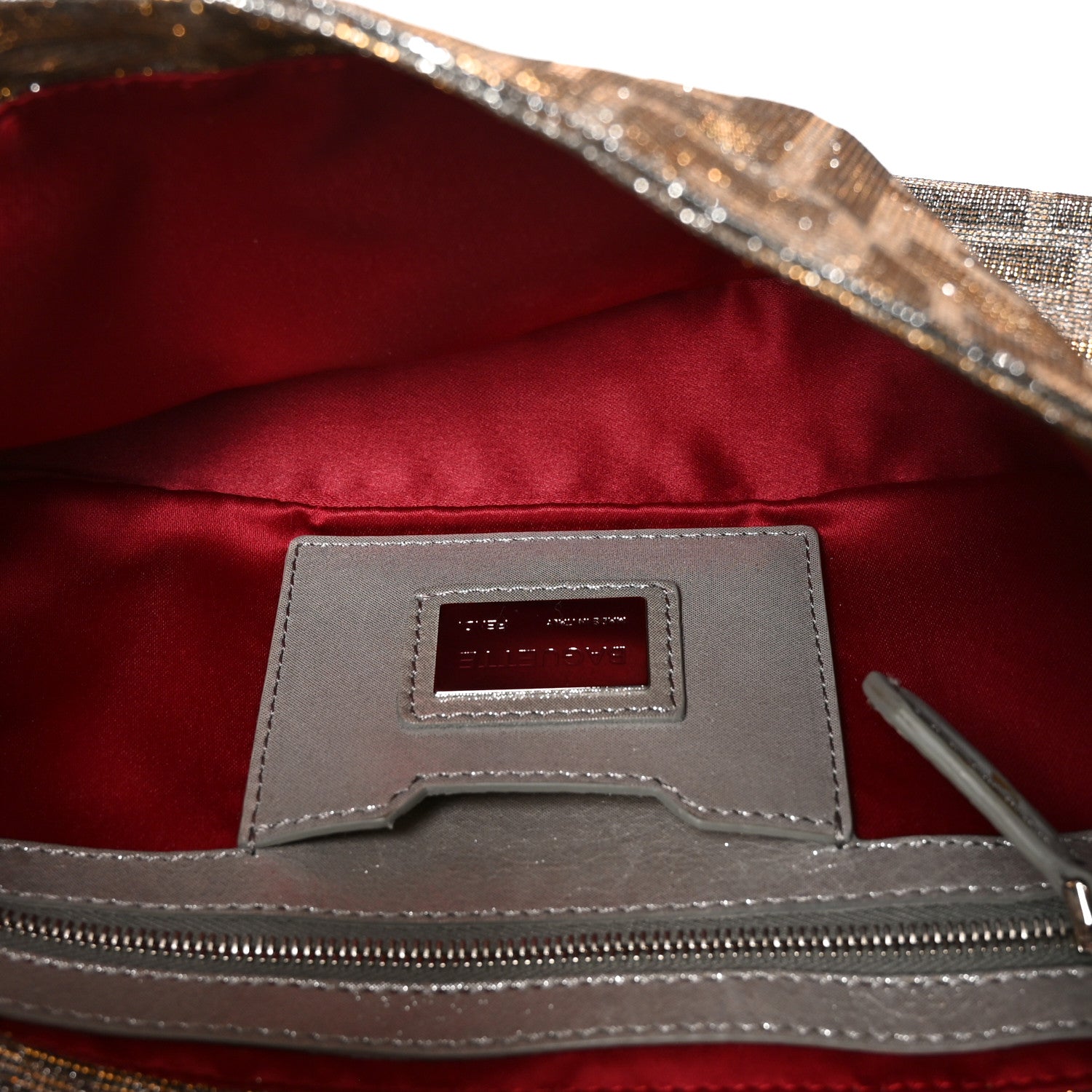 Fendi Metallic Lurex Zucca Vitello Baguette Argento 5 of 10
