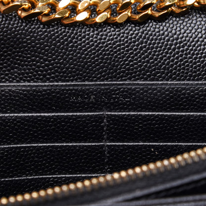 Saint Laurent Grain De Poudre Matelasse Chevron Monogram Chain Wallet Black 7 of 16