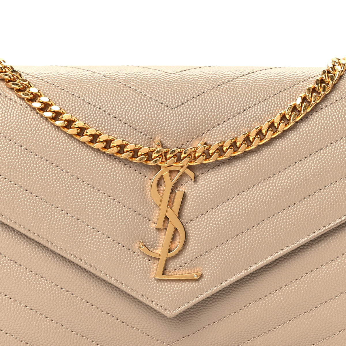 Grain De Poudre Matelasse Chevron Monogram Chain Wallet Dark Beige