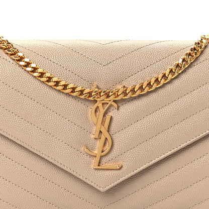Saint Laurent Grain De Poudre Matelasse Chevron Monogram Chain Wallet Dark Beige 8 of 11