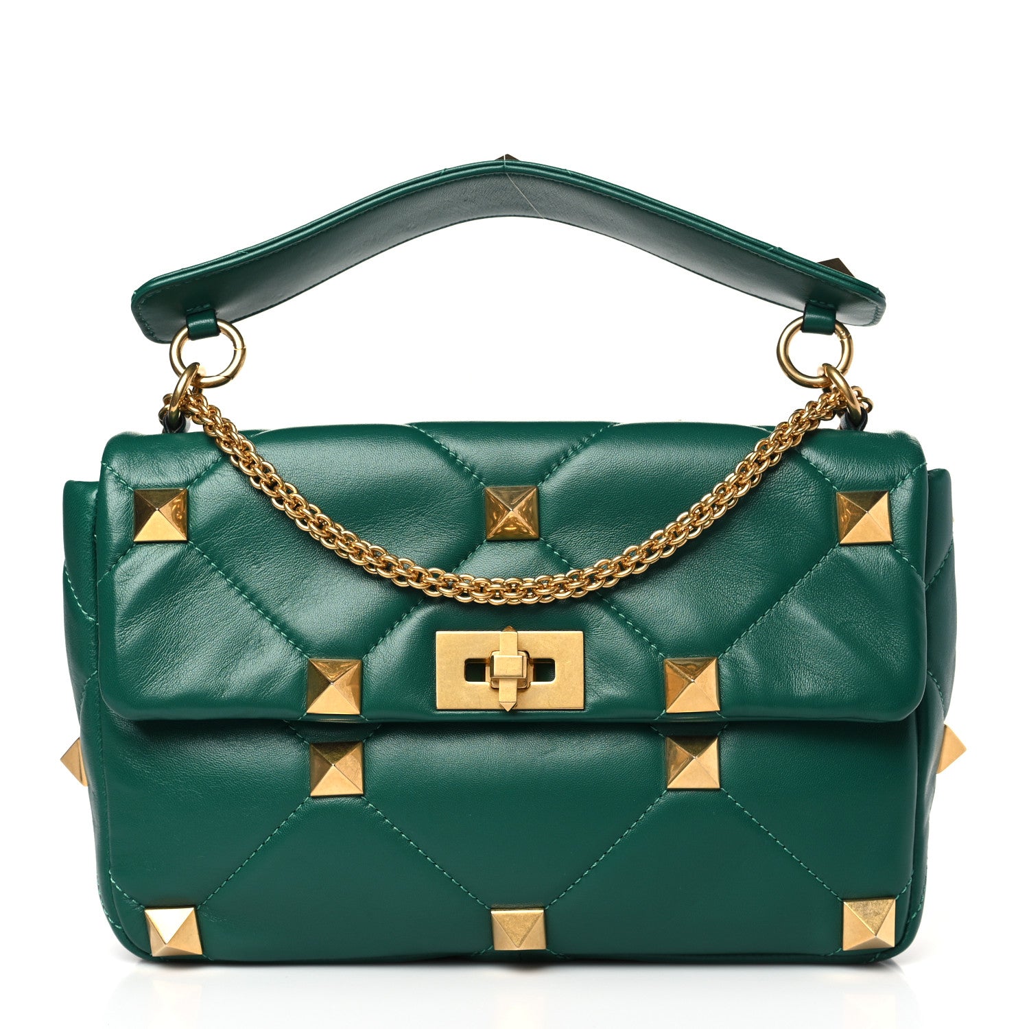 Valentino Garavani Nappa Large Roman Stud Shoulder Bag Jungle 1 of 8