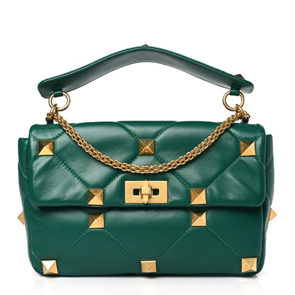 Valentino Garavani Nappa Large Roman Stud Shoulder Bag Jungle 1 of 8