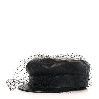 Christian Dior Lambskin Arty Beret Cap With Veil 57 Black 1 of 7