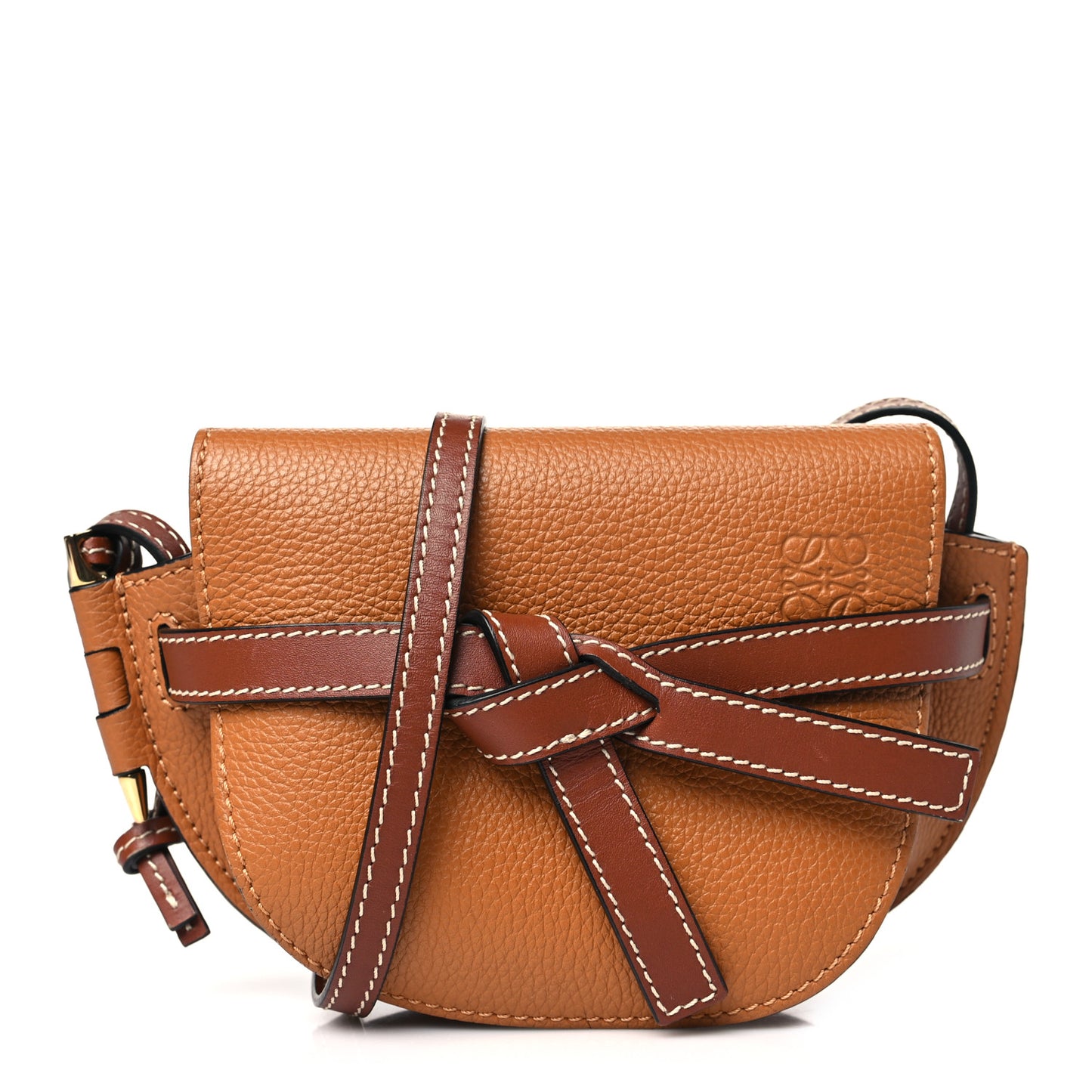 Grained Calfskin Mini Gate Crossbody Bag Caramel Pecan