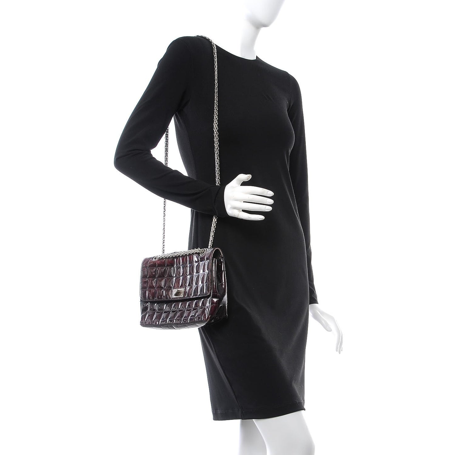 Patent Chocolate Bar Mademoiselle Flap Burgundy